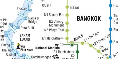 맵에 방콕의 지하철과 스카이트레인