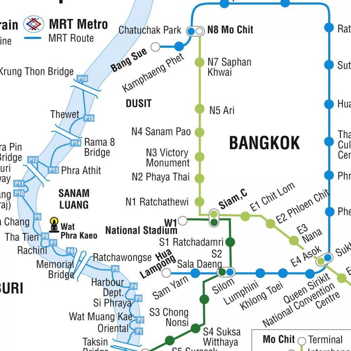 맵에 방콕의 지하철과 스카이트레인